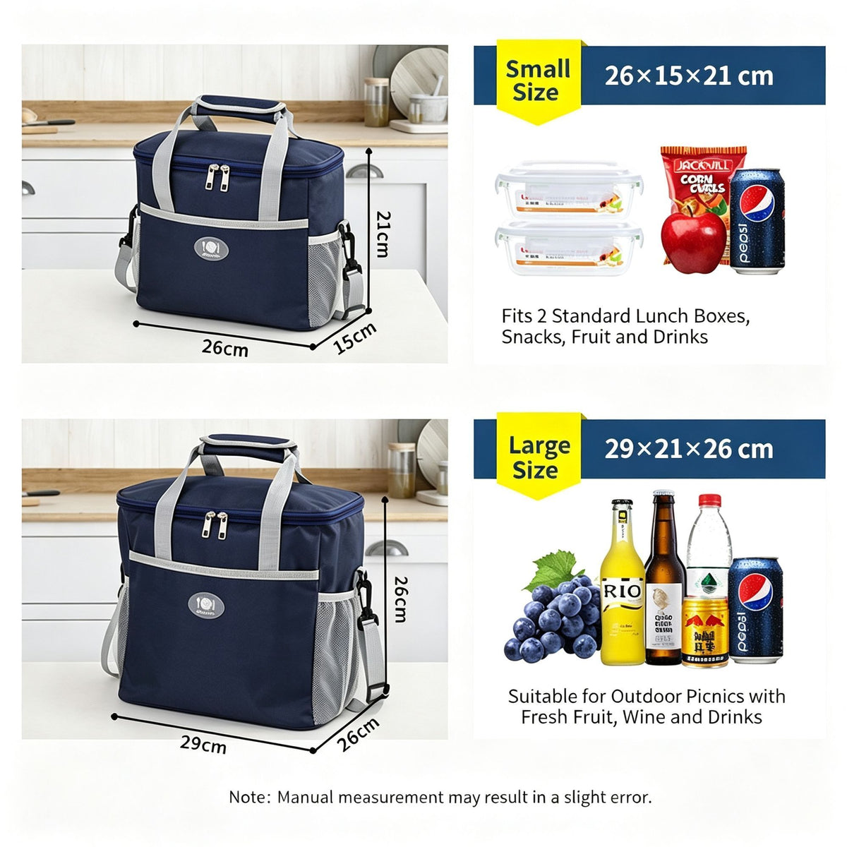 Compact Small‑Size Thermal Lunch Bag With Thick Aluminum Foil Liner, Waterproof Handheld Design For Daily Student School Use, Christmas School Supply Gift, Navy Blue Small