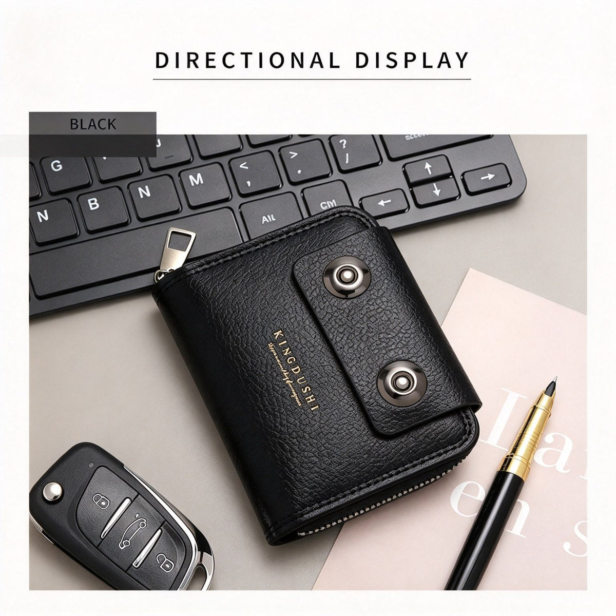 Business Men Accordion Card Holder With Double Magnetic Buckle, Minimalist Retro ID Card Wallet Coin Pocket, Christmas Office Worker Gift, K94‑51 Black