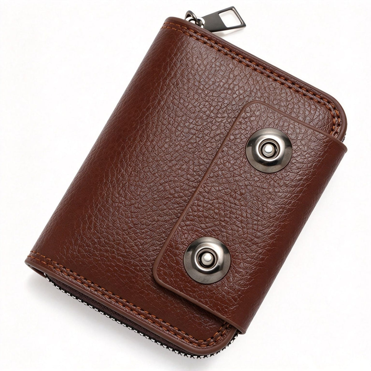 Retro Double Magnet Closure Business Card Case For Men, Accordion‑Style Multi‑Slot Design For Cards & Small Change, Halloween Daily Carry Accessory, K94‑51 Light Coffee