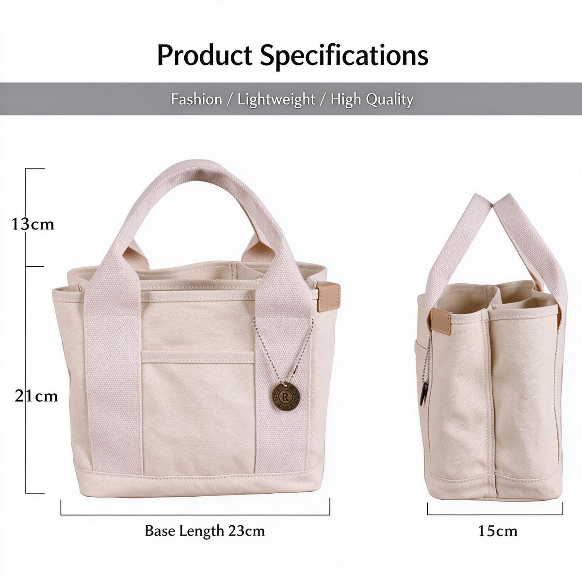 16Oz 16‑Ounce Canvas Women Handbag Grey, Portable Lunch Carry Tote Pouch, Holiday Commute Picnic Shopping Canvas Bag