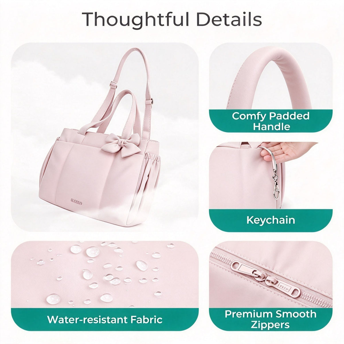 Ladies Bow Decoration Large‑Volume Shoulder Tote Bag Camel 40x30x8CM, Casual Outdoor Travel Crossbody Handbag, Halloween Daily Vacation Storage Purse