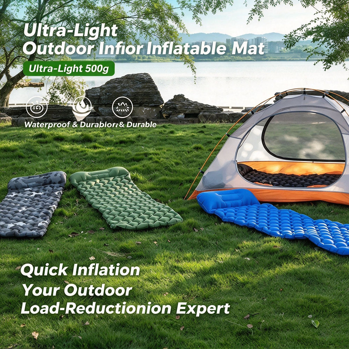 Navy Inflatable Camping Mattress 190x60x5cm Single Size Lightweight Air Bed for Hiking Trip Home Midday Break Christmas Outdoor Supply