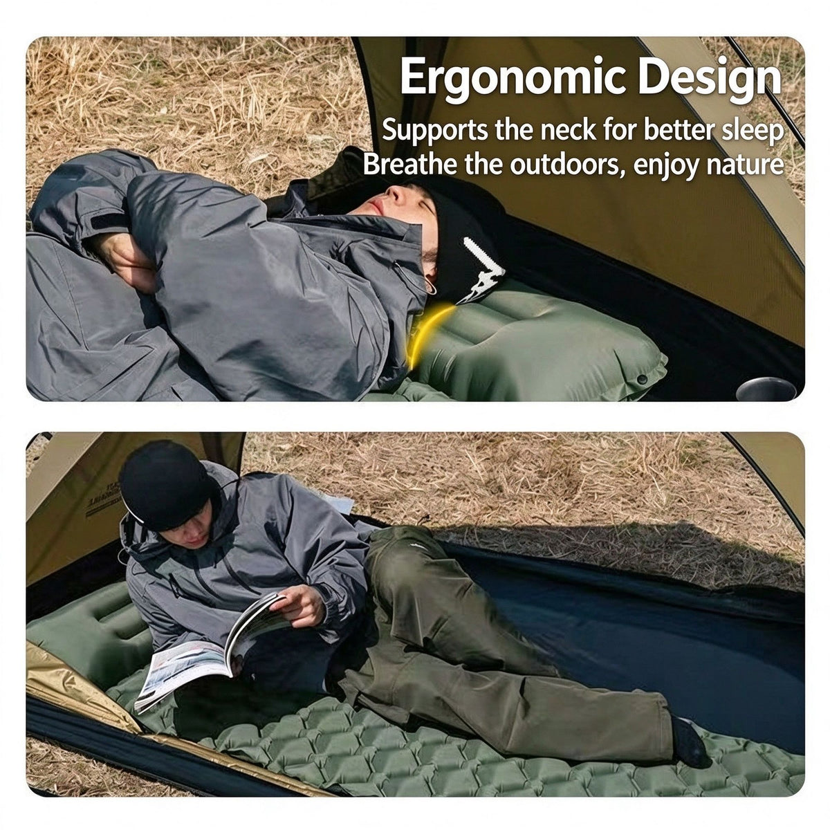Navy Inflatable Camping Mattress 190x60x5cm Single Size Lightweight Air Bed for Hiking Trip Home Midday Break Christmas Outdoor Supply