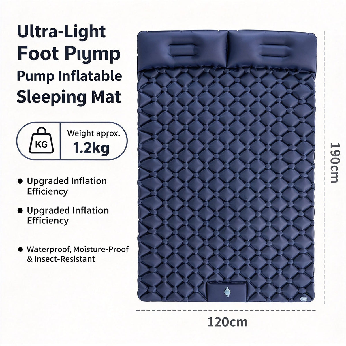 Navy Double Inflatable Air Mattress 190x120x5cm Portable Camping Air Bed for Outdoor Travel Family Camping Christmas Holiday Rest Gear