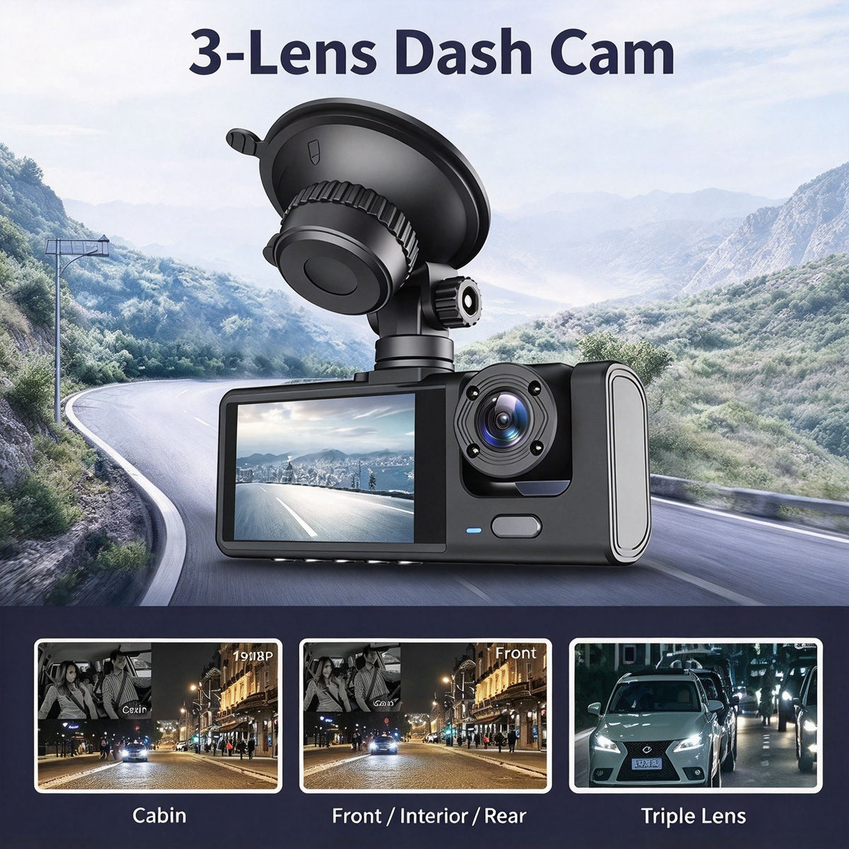 Wireless 2‑Inch HD WiFi Dash Cam Dual Front & Inside Lens 32G Memory Card Night Vision Parking Monitor Mobile Phone Interconnection, Surprise Gift For Family Friends Car Enthusiast