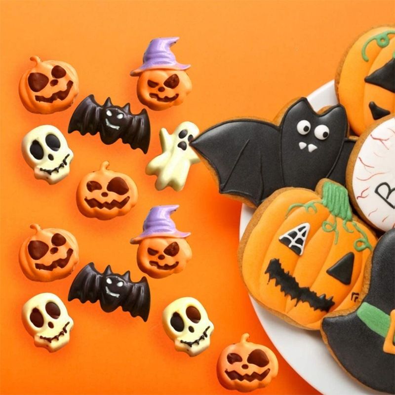 Halloween Silicone Cake Mould Ice Cube Tray 6 Cavity Pumpkin Bat Skull Baking Mold Orange 1pc DIY Party Decor