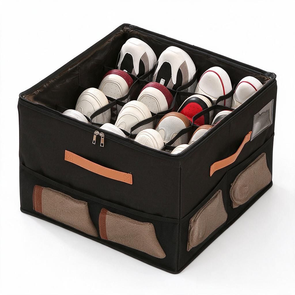 16-Grid Shoe Rack Insert 43x43x31cm Black Wardrobe Closet Organiser Zippered Dust-Free Non-Woven Sock Storage 1pc Home