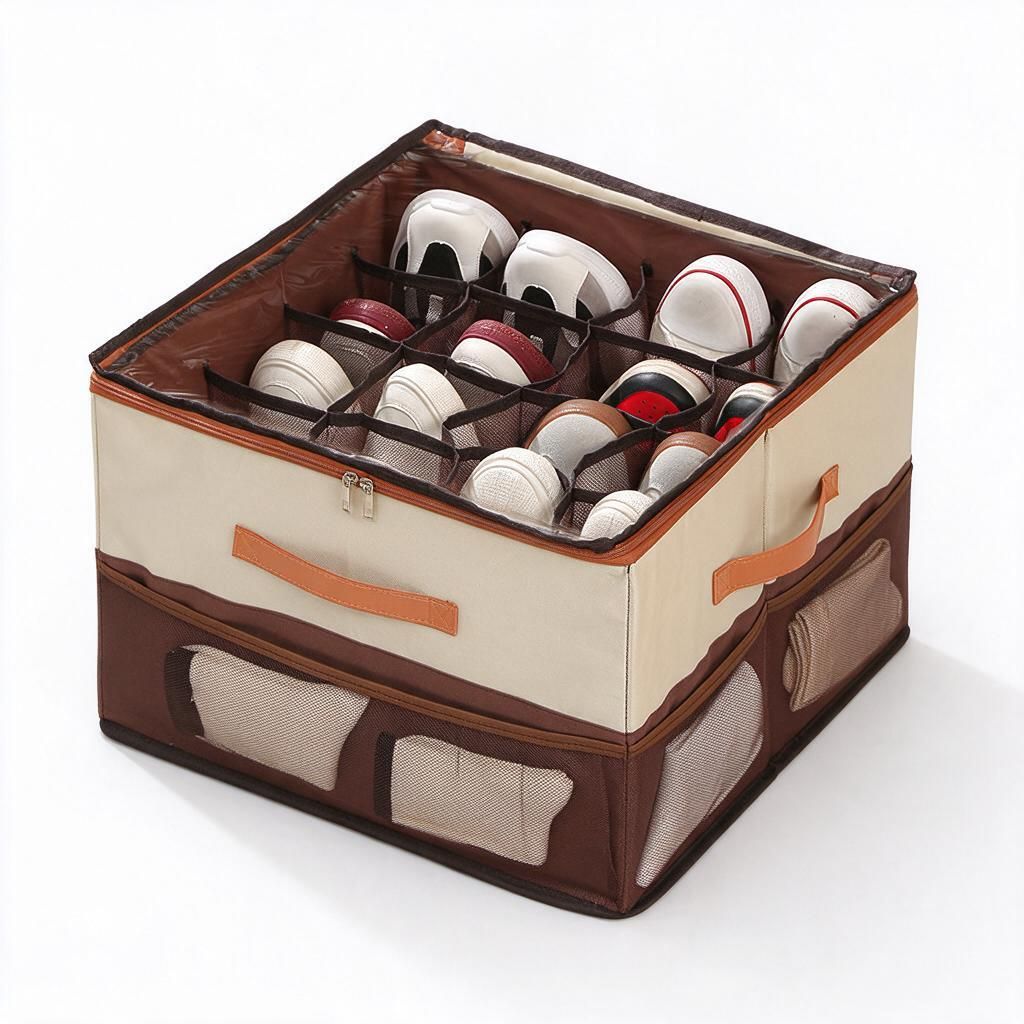 Coffee Brown Foldable Sneaker Organiser 16 Compartments 43x43x31cm Mesh Vent Dust-Free Closet Shoe Storage 1pc