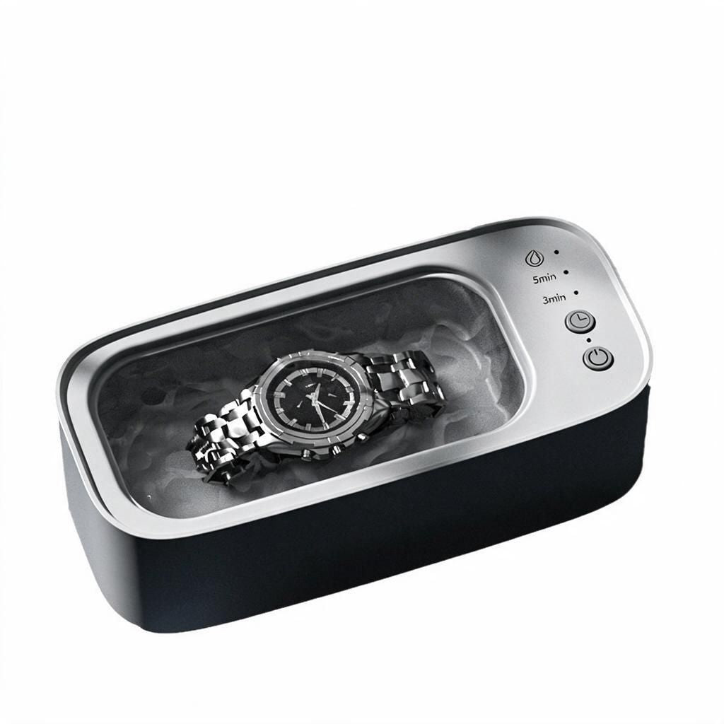One-Touch Ultrasonic Cleaning Machine Glasses Retainers Rings Grey White Medium Tank Compact Countertop Jewellery Washer Home