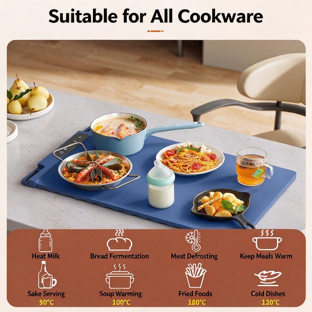 Electric Warming Tray Foldable Silicone Food Warmer Mat Anti-Slip White 65x38cm AU Plug Table