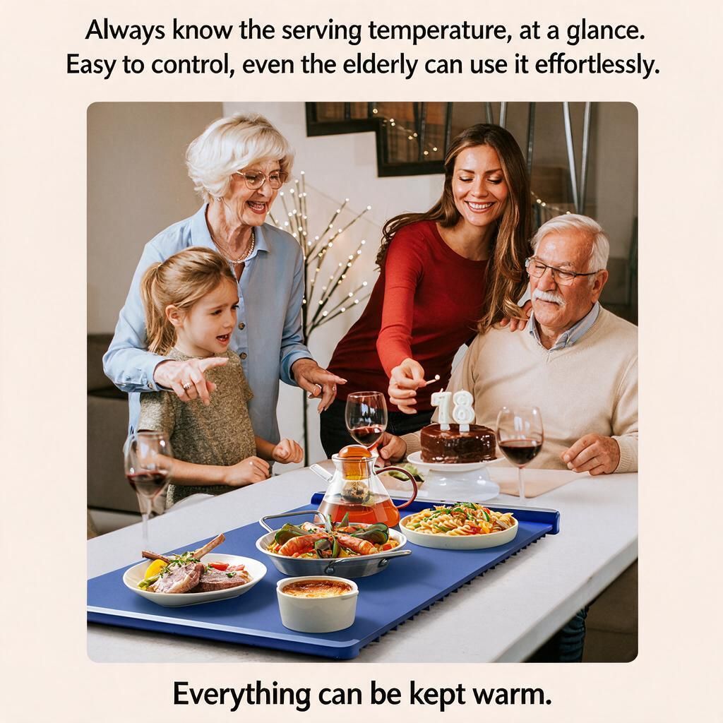 Nano Coated Food Heating Pad 65x38cm Blue Roll-Up Silicone Warming Board for Home Dining AU Plug