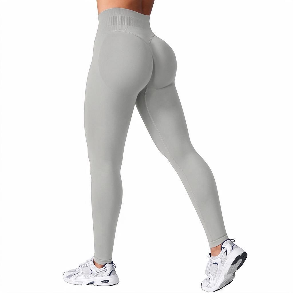 Cuffed-Ankle Full-Length Yoga Pants Grey XL Women's Seamless Compression Knit Ribbed Waist Sculpted Rear Pilates Indoor Rowing & Halloween Gym
