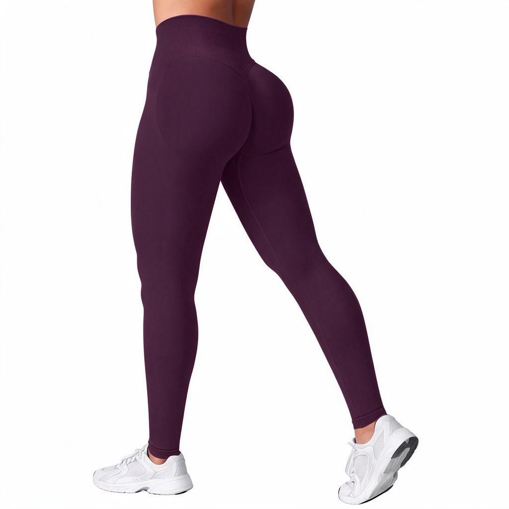 Squat-Proof Seamless Yoga Pants for Women XL Cherry Purple Full-Length, Ribbed High-Waist Compression Leggings for Gym & Pilates Studio