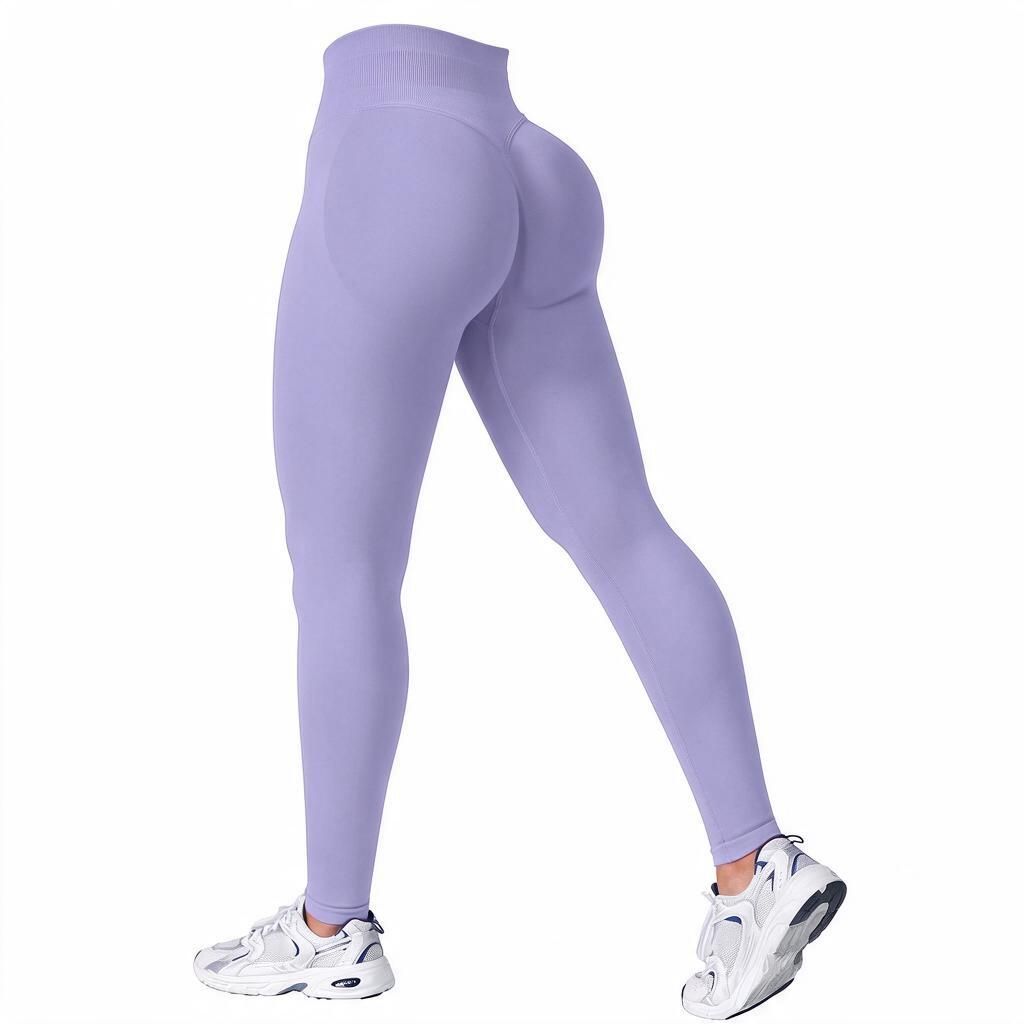 Buttery-Soft Full-Length Compression Yoga Pants Light Purple L — Women's Seamless Hip-Lift Tights for Spring Running & Studio Days