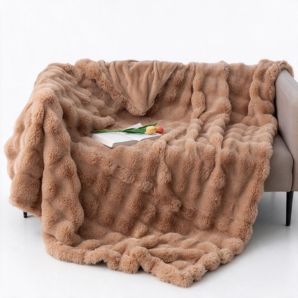 Keep Cosy This Spring: 160x200cm Coffee Brown Plush Bunny Fur Throw with Smooth Fleece Reverse - Family Sofa Blanket & Halloween Movie Nights