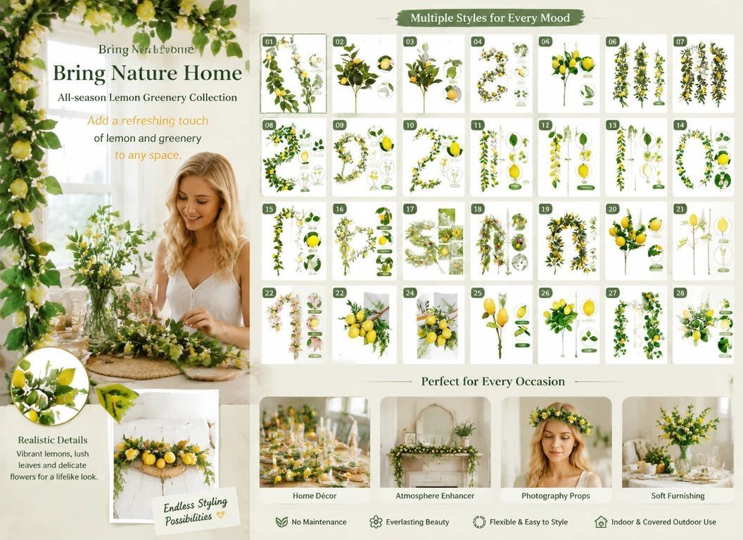 Style B Faux Lemon Garland Orchard Landscape Artificial Greenery