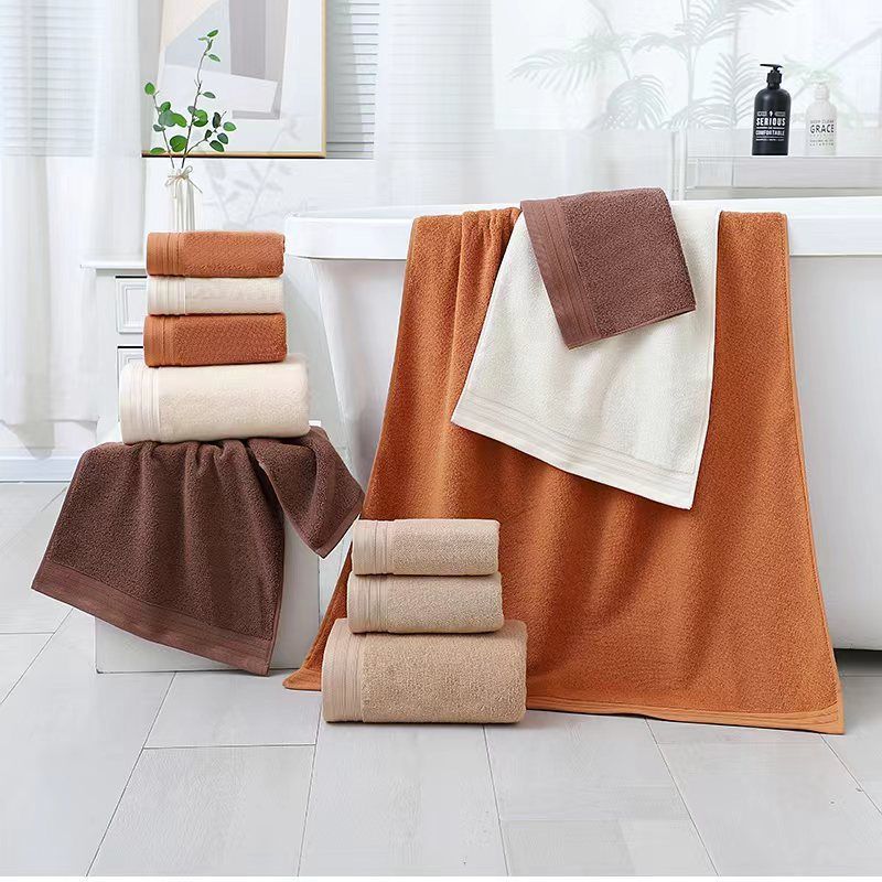 Combed Cotton Towel Set for Bath, Hand and Face, Dark Brown