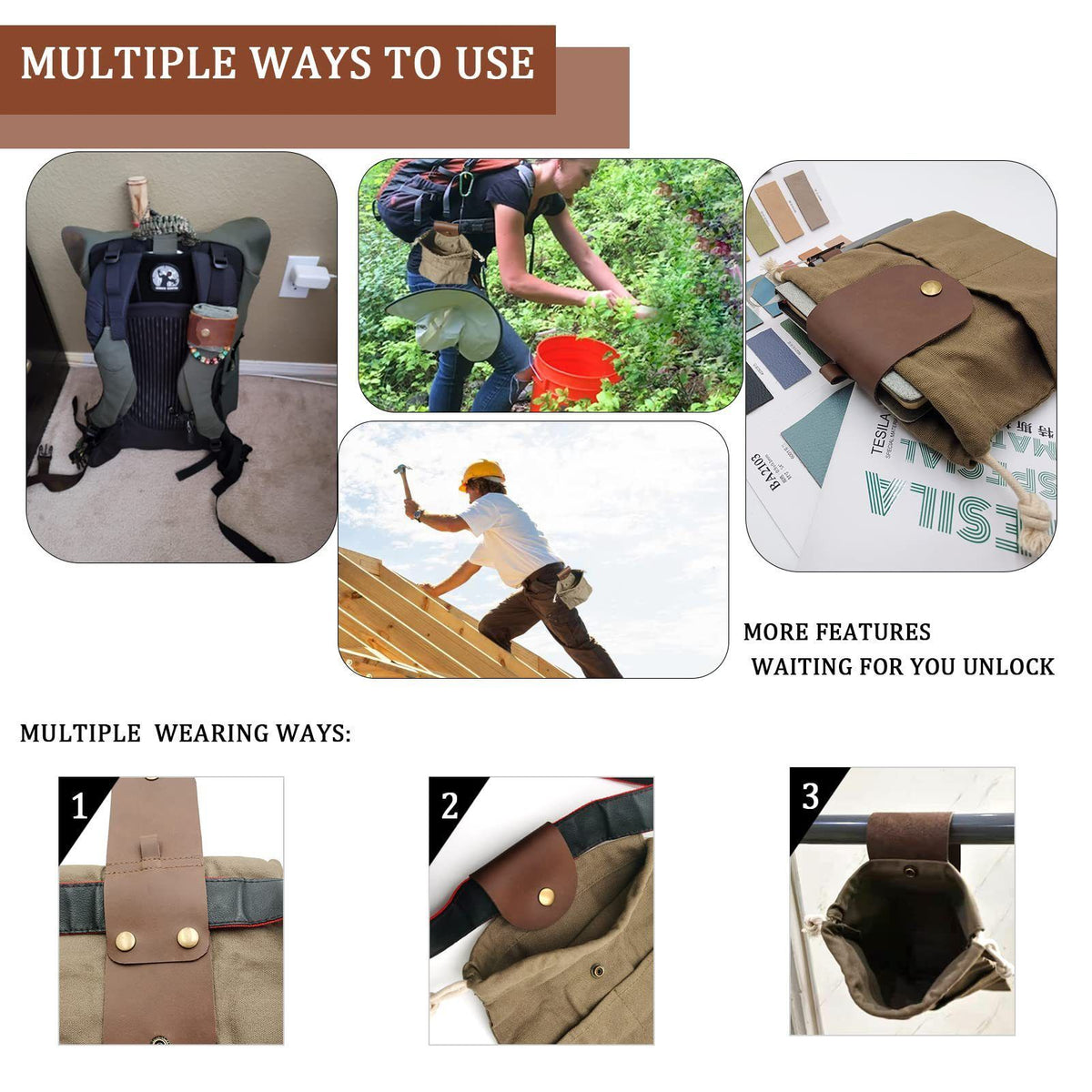 Foraging Pouch, Brown New Waterproof Version with 2 Small Pockets