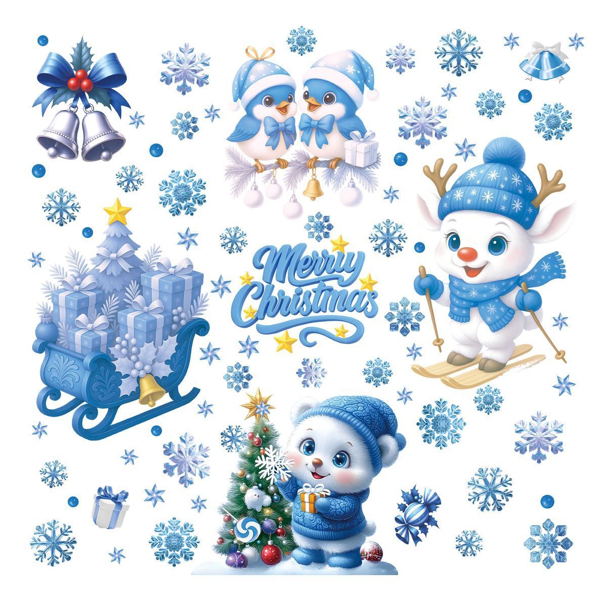 8 Styles Christmas Window Stickers Pack