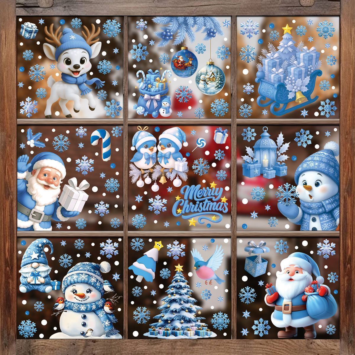 9 Styles Christmas Window Stickers Pack