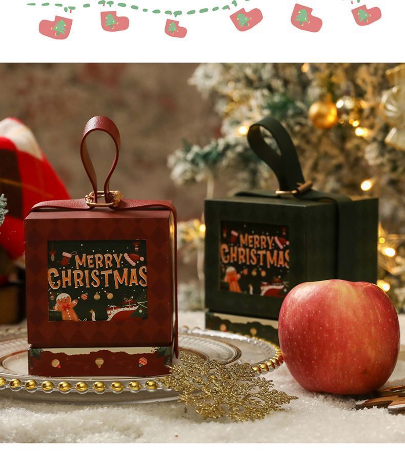 2pcs Square Christmas Apple Gift Box - Wine Red