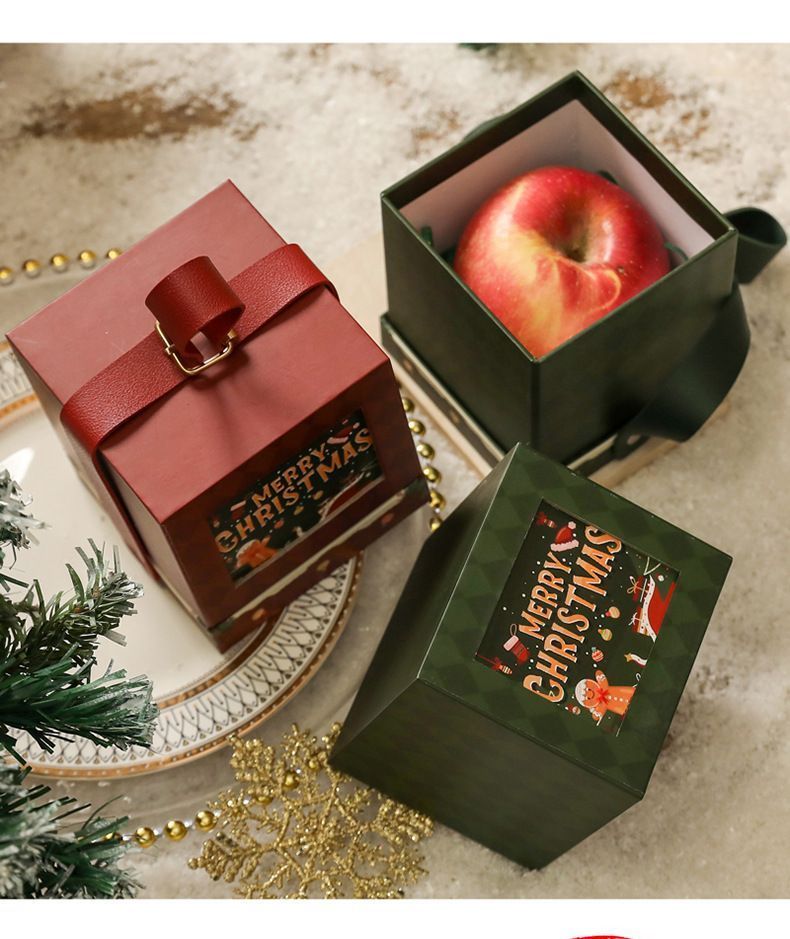 2pcs Round Christmas Apple Gift Box - Wine Red