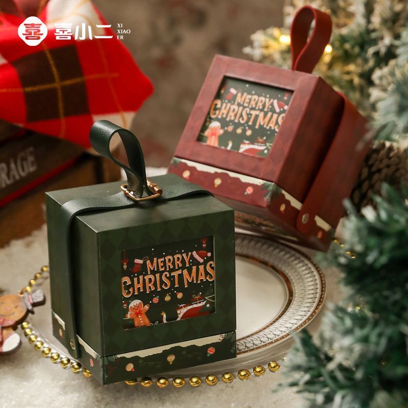 2pcs Side Handle Round Christmas Box - Red