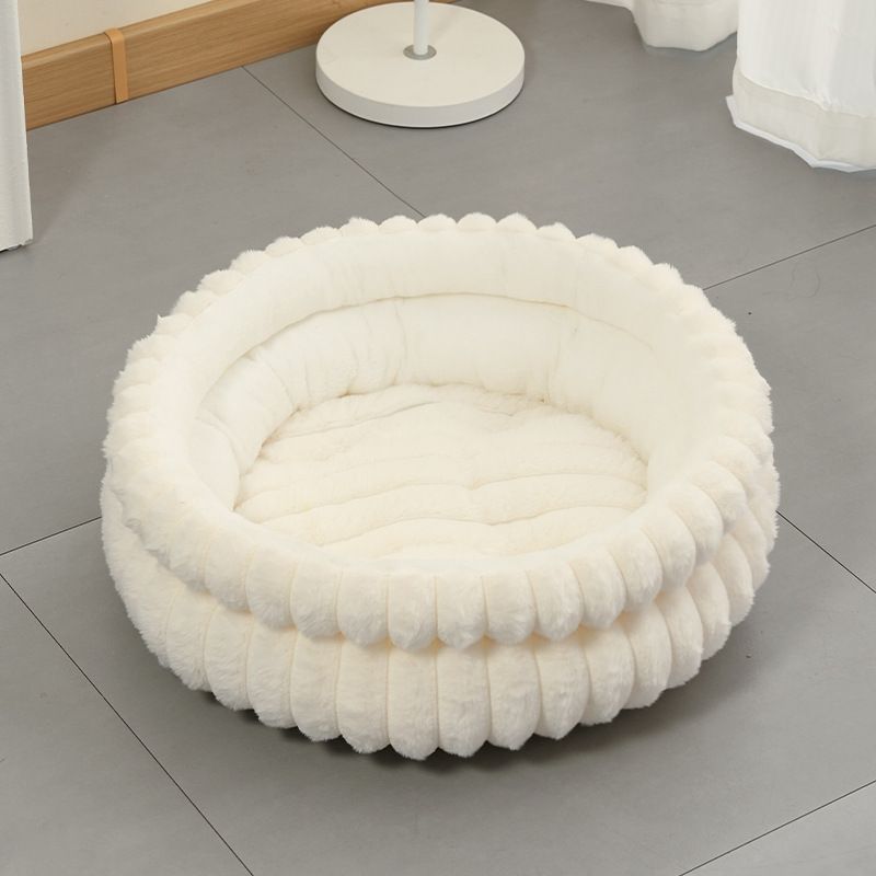 Plush Round Bed - Coffee, Size L: 60×60×15cm