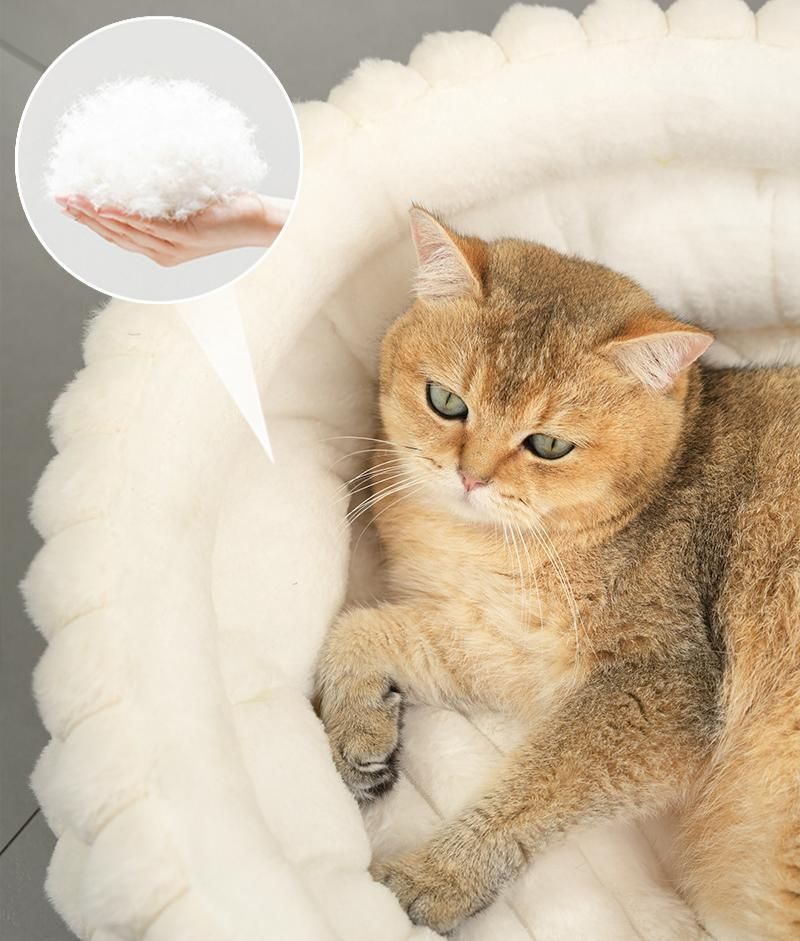 Plush Round Bed - Coffee, Size L: 60×60×15cm