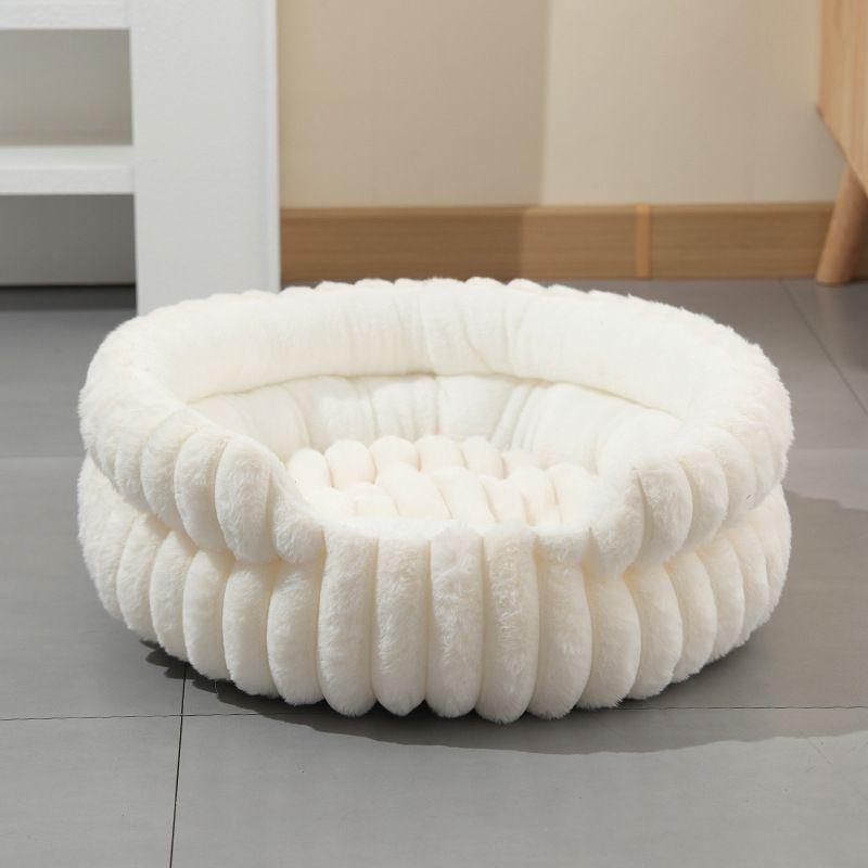 Plush Round Bed - Grey, Size L: 60×60×15cm