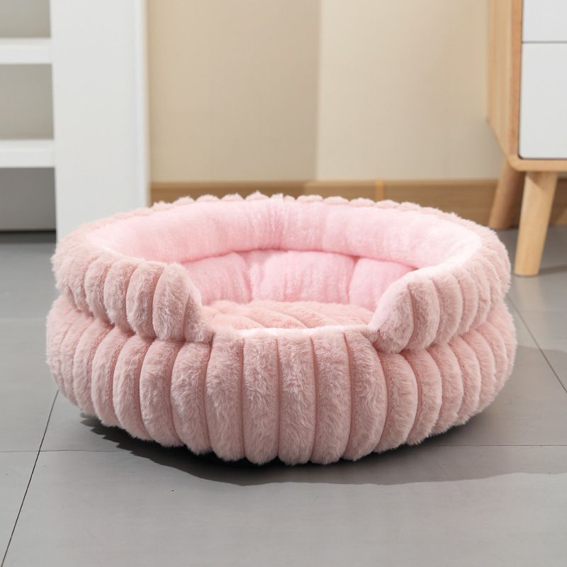 Plush Round Bed - Grey, Size L: 60×60×15cm