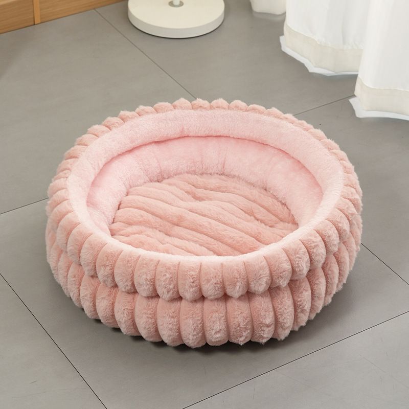Plush Round Bed - Grey, Size L: 60×60×15cm