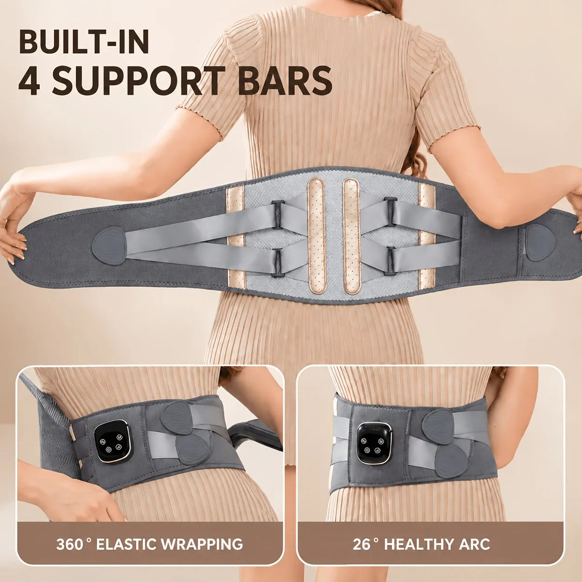Smart Heated Massage Waist Belt: Dual Motor 9-Level Vibration + 5-Level Heat Therapy, Detachable Digital Display, Dual Compression Strap Support, Say Goodbye to Back Pain!(white)