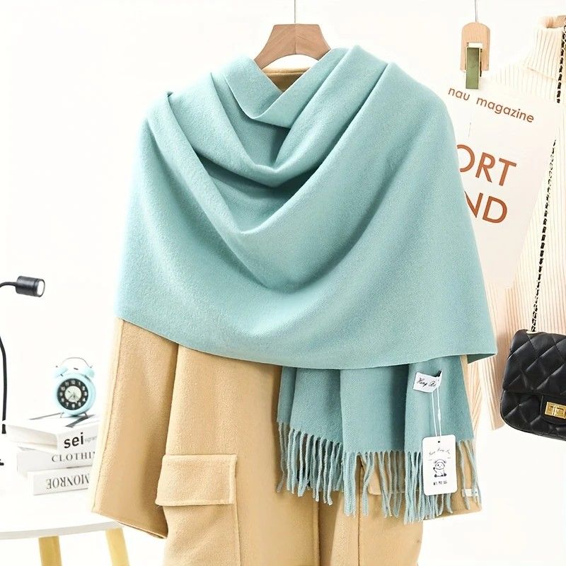Solid Color Cashmere Wrap Scarf, Thickened for Warmth and Windproof, Bohemian-Style Winter Wardrobe Essential(burgundy43)