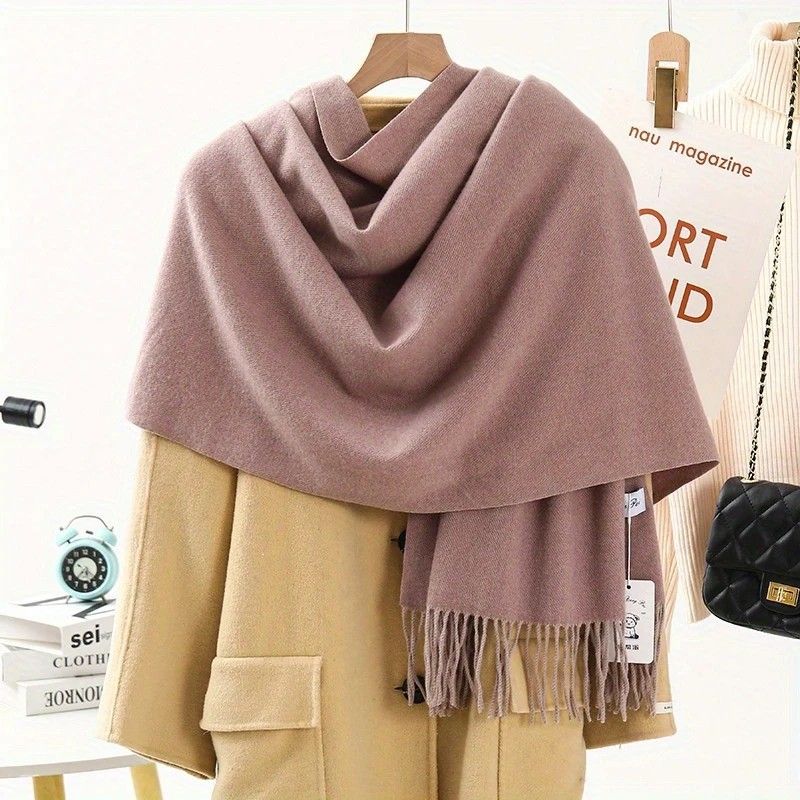 Solid Color Cashmere Wrap Scarf, Thickened for Warmth and Windproof, Bohemian-Style Winter Wardrobe Essential(burgundy43)