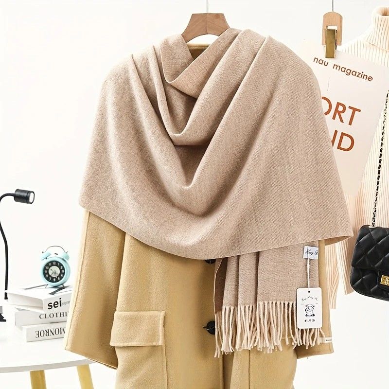 Solid Color Cashmere Wrap Scarf, Thickened for Warmth and Windproof, Bohemian-Style Winter Wardrobe Essential(burgundy43)