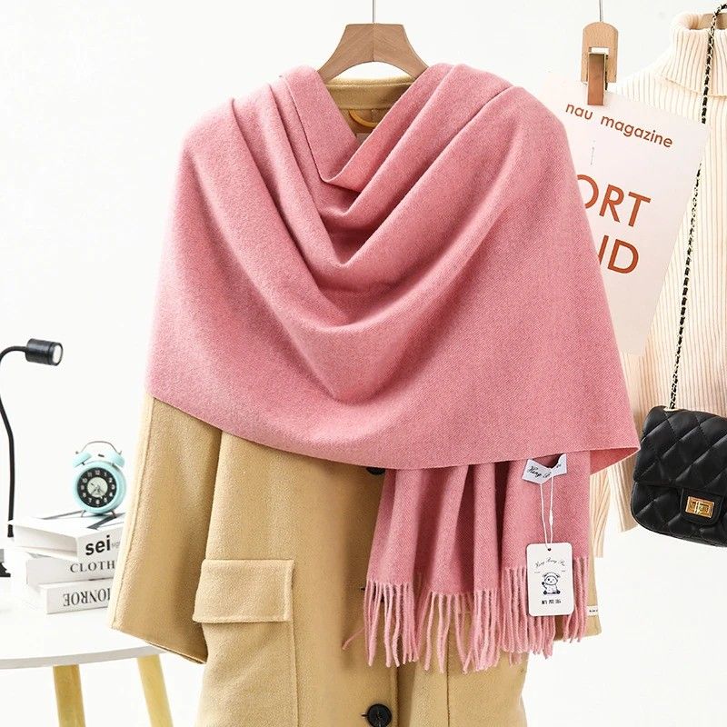 Solid Color Cashmere Wrap Scarf, Thickened for Warmth and Windproof, Bohemian-Style Winter Wardrobe Essential(burgundy43)
