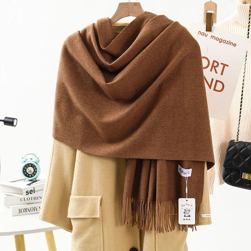 Solid Color Cashmere Wrap Scarf, Thickened for Warmth and Windproof, Bohemian-Style Winter Wardrobe Essential(burgundy43)