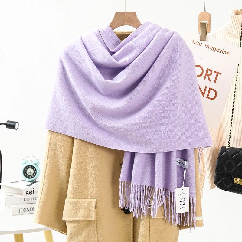 Solid Color Cashmere Wrap Scarf, Thickened for Warmth and Windproof, Bohemian-Style Winter Wardrobe Essential(burgundy43)
