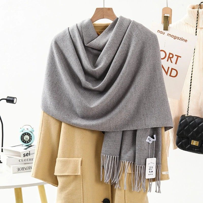 Solid Color Cashmere Wrap Scarf, Thickened for Warmth and Windproof, Bohemian-Style Winter Wardrobe Essential(burgundy43)