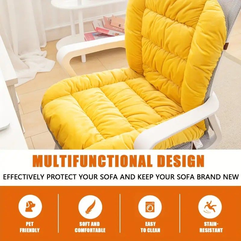 Winter Thick Fleece Seat & Back Cushion Set - 90cm Sofa Office Chair Warmer （French grey）