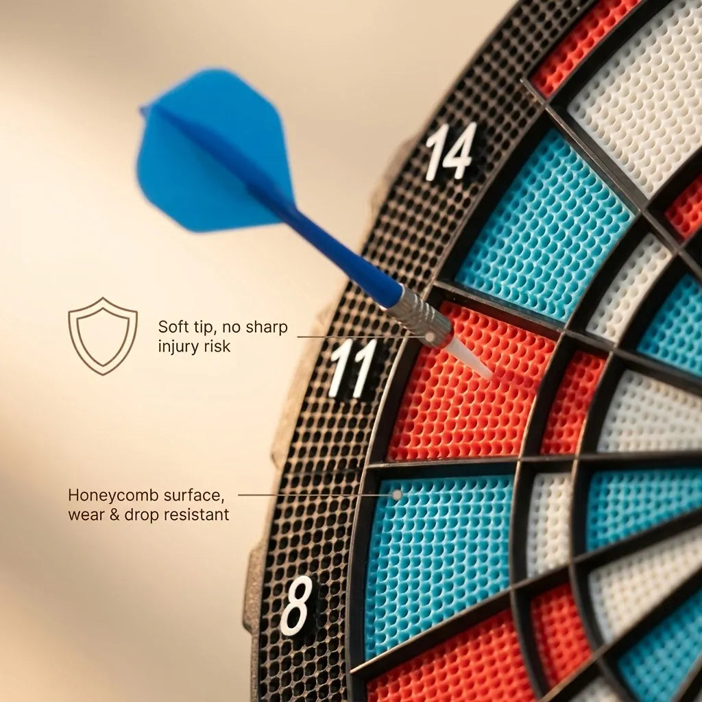 Safe Soft Tip Dartboard Set 16.7" Honeycomb Surface Electronic Plastic Tips Wall Mount Home Party Game Anti-Injury Durable