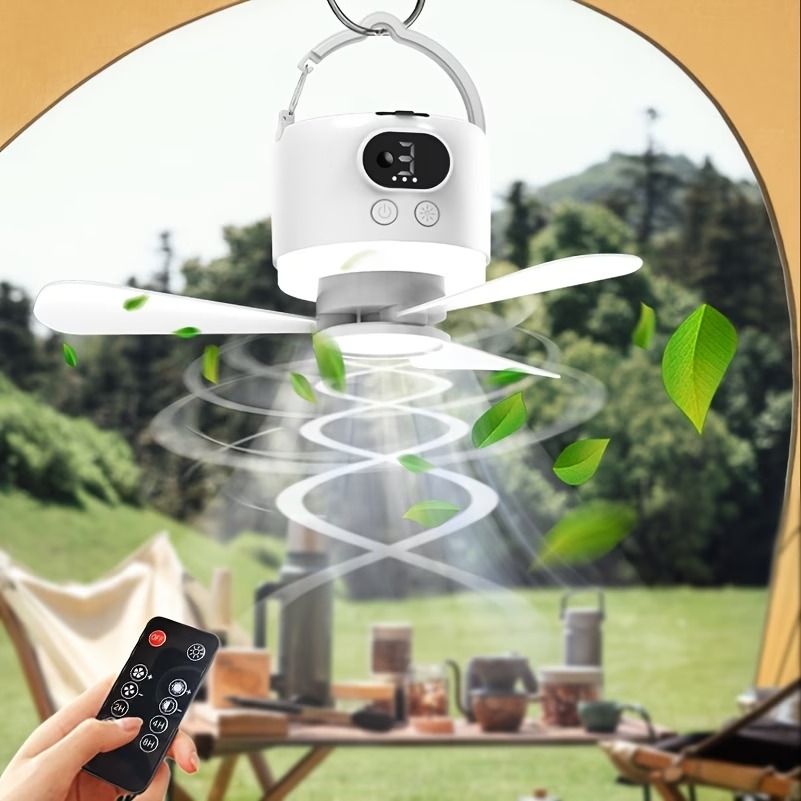 Tent Mini Ceiling Fan S50 Fan Light: 10400mAh Battery, 3-in-1 Fan/Light/Power Bank, Remote Timer, Camping Essential.*Dark green