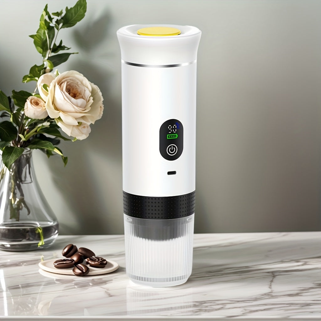Portable 20Bar High - Pressure Extraction Coffee Machine, 80ml Stainless Steel Water Tank + Foldable Stand, Low - Battery Alert & Real - Time Temperature Control, Enjoy Barista - Quality Coffee on the Go, at Office or While Driving,White