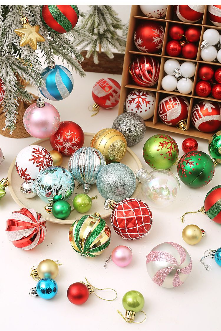 Light Luxury Plastic Christmas Ball Set | Exquisite Patterns Sparkle for the Holidays, Versatile Colors Brighten Your Home./616-36 Jin Bai