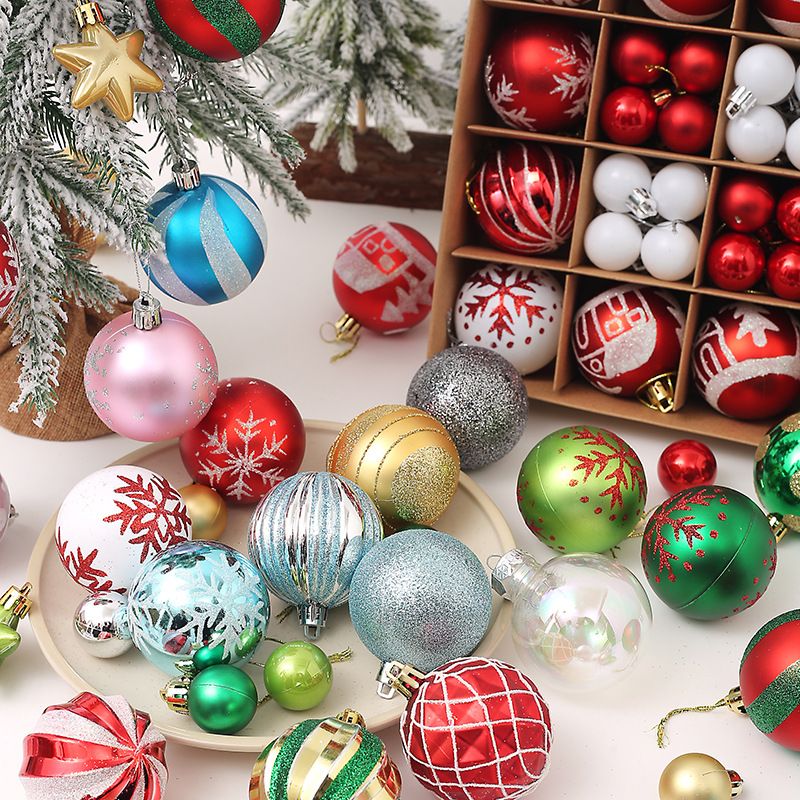 Light Luxury Plastic Christmas Ball Set | Exquisite Patterns Sparkle for the Holidays, Versatile Colors Brighten Your Home./616-48 powder white