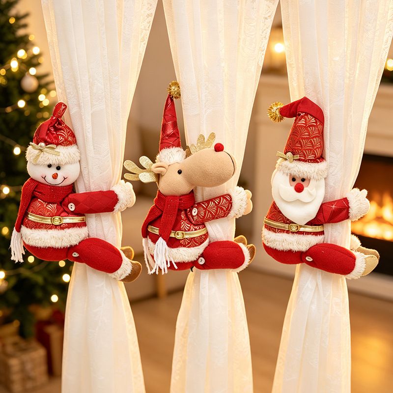 Red Gold Foil Fabric Christmas Decoration – Cute design with Velcro closure, dual-use as curtain tieback or tabletop ornament, full of festive cheer. / Santa Claus style
