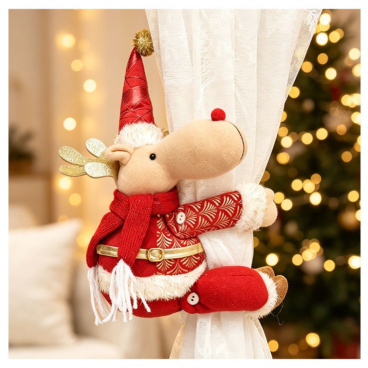 Red Gold Foil Fabric Christmas Decoration – Cute design with Velcro closure, dual-use as curtain tieback or tabletop ornament, full of festive cheer. / Reindeer style