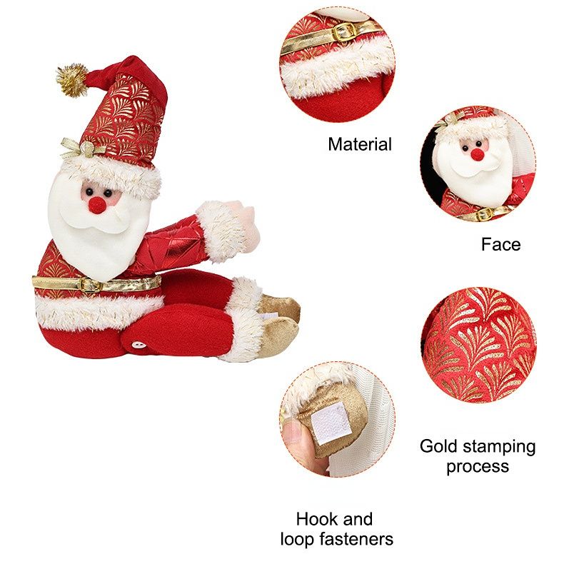 Red Gold Foil Fabric Christmas Decoration – Cute design with Velcro closure, dual-use as curtain tieback or tabletop ornament, full of festive cheer. / Reindeer style