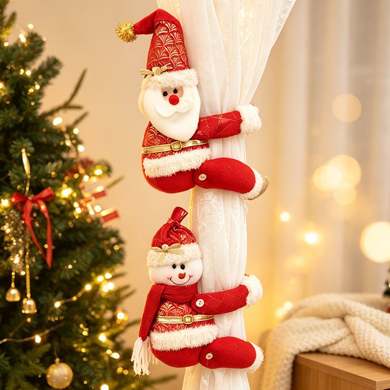 Red Gold Foil Fabric Christmas Decoration – Cute design with Velcro closure, dual-use as curtain tieback or tabletop ornament, full of festive cheer. / Reindeer style